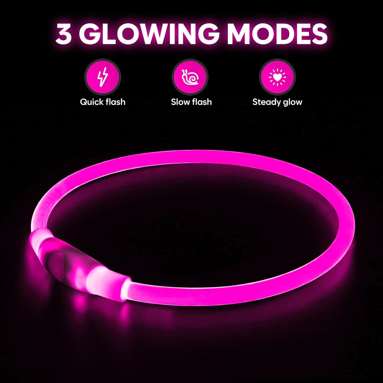 LED Dog Collar, USB Rechargeable Light up Dog Collars, TPU Cuttable Light Dog Necklace Glow in the Dark (Pink)