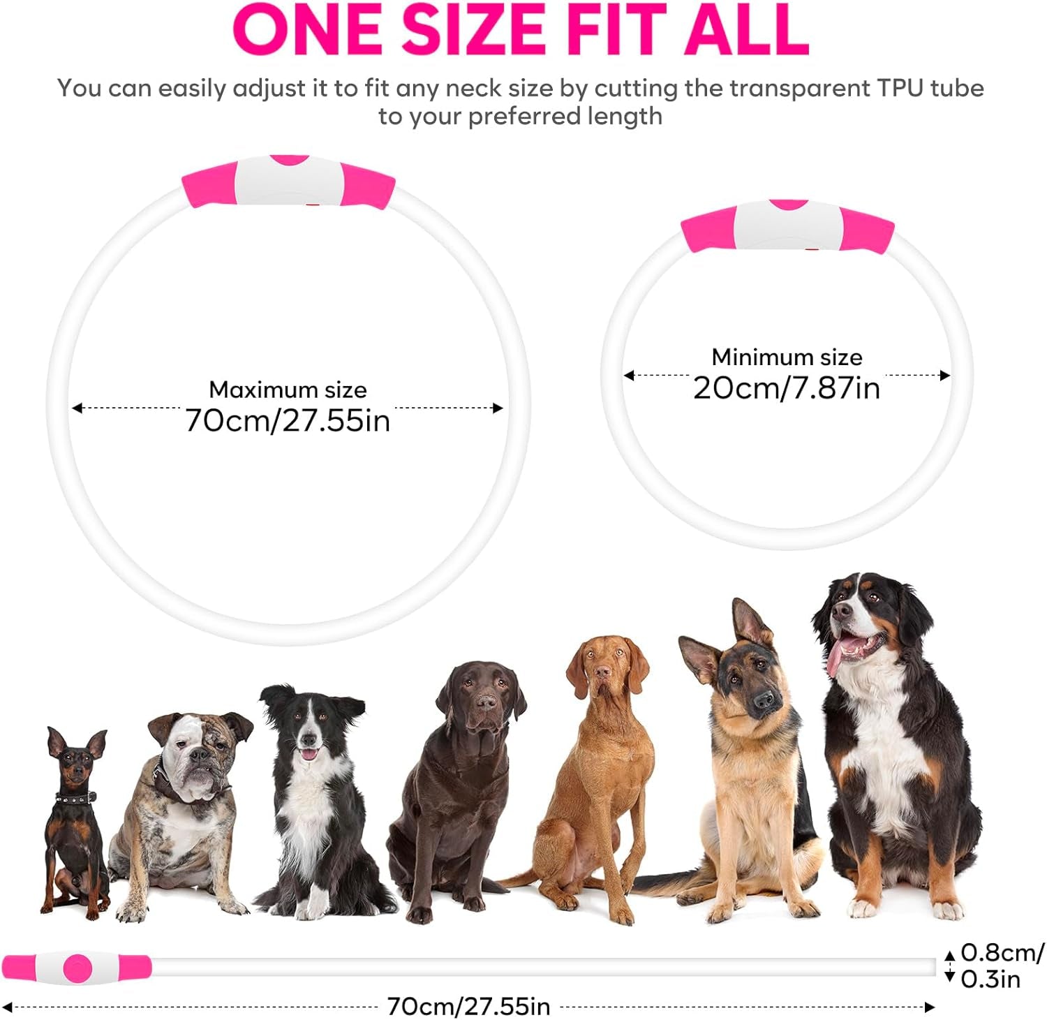 LED Dog Collar, USB Rechargeable Light up Dog Collars, TPU Cuttable Light Dog Necklace Glow in the Dark (Pink)